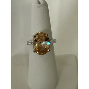 Beautiful Silver Tone Citrine Ring. Size 7.5